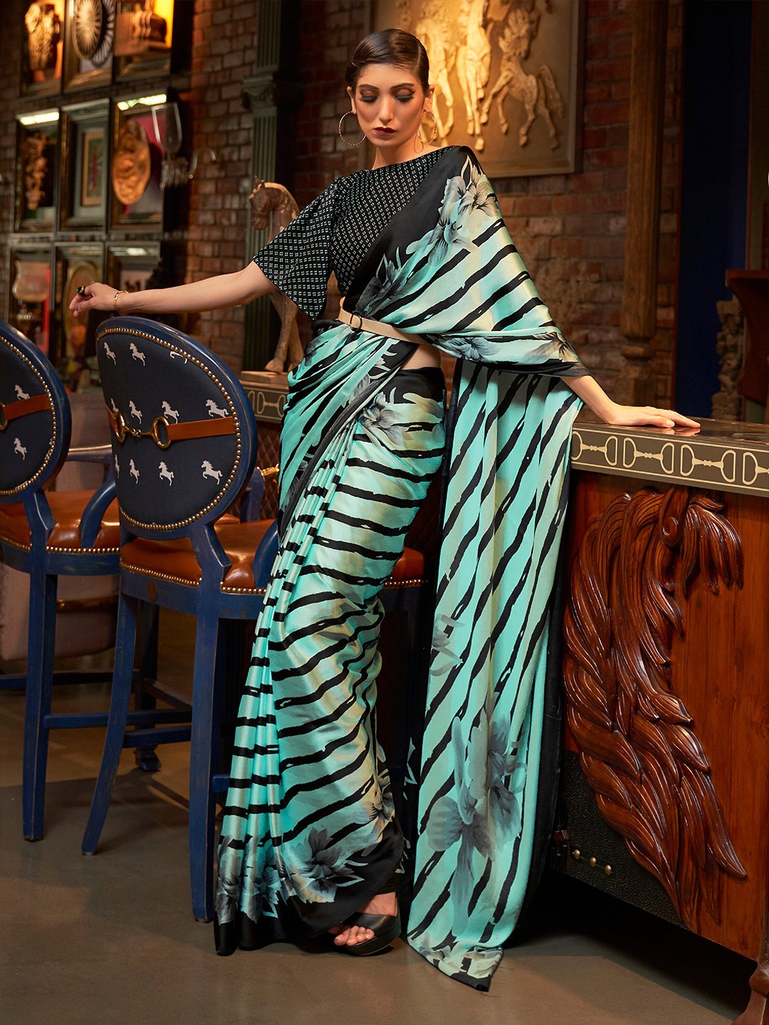 

Anouk Rustic Striped Pure Crepe Saree, Sea green