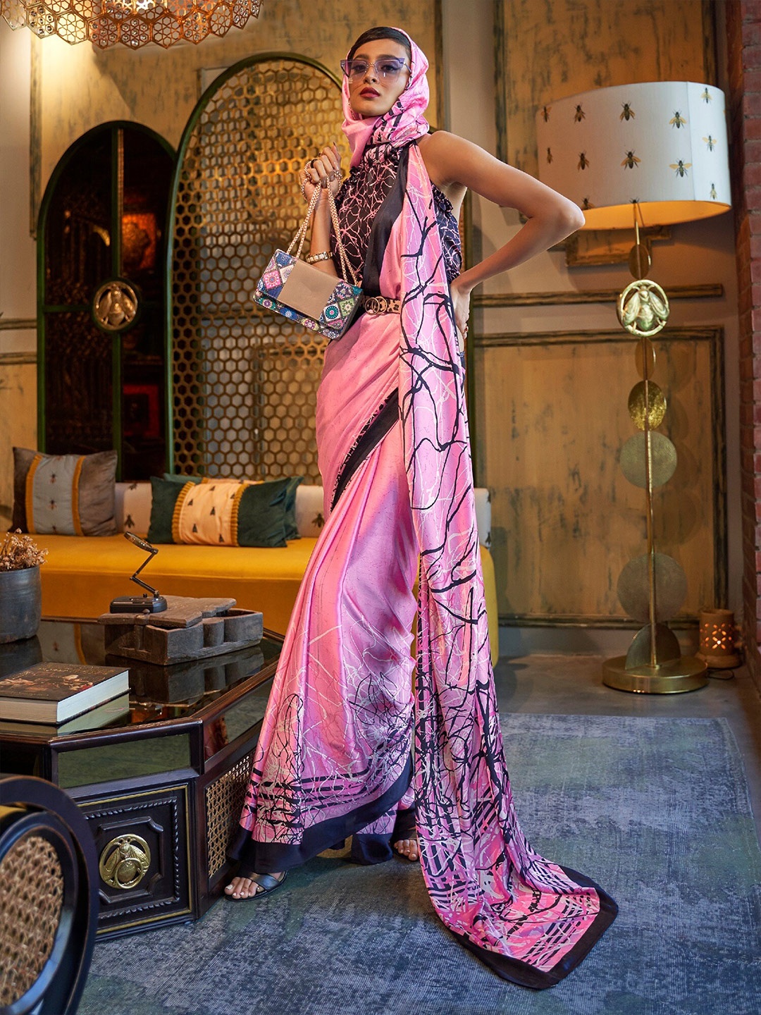 

Anouk Printed Saree, Pink