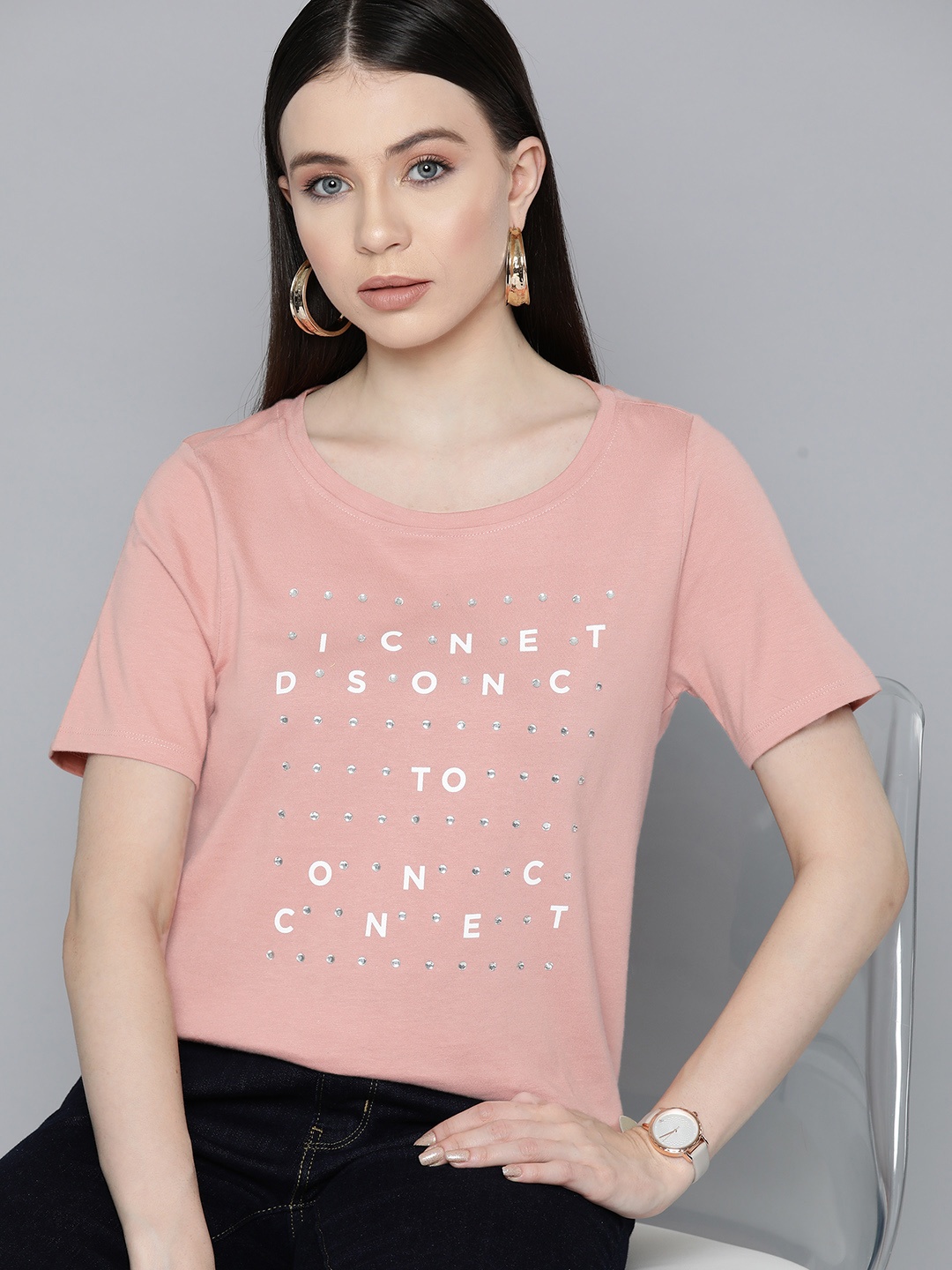 

Chemistry Printed Embellished Pure Cotton T-shirt, Pink