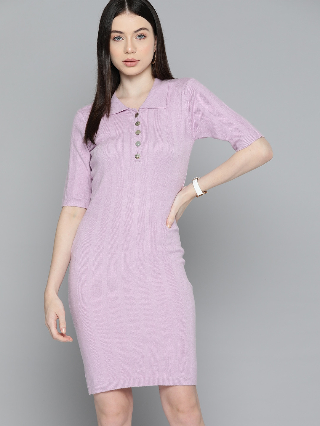 

Chemistry Self-Striped Bodycon Shirt Dress, Lavender