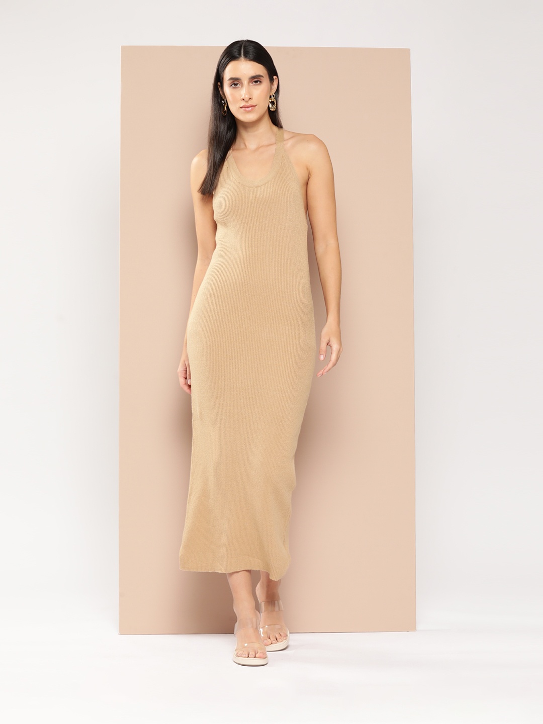 

Chemistry Ribbed Bodycon Midi Dress, Camel brown