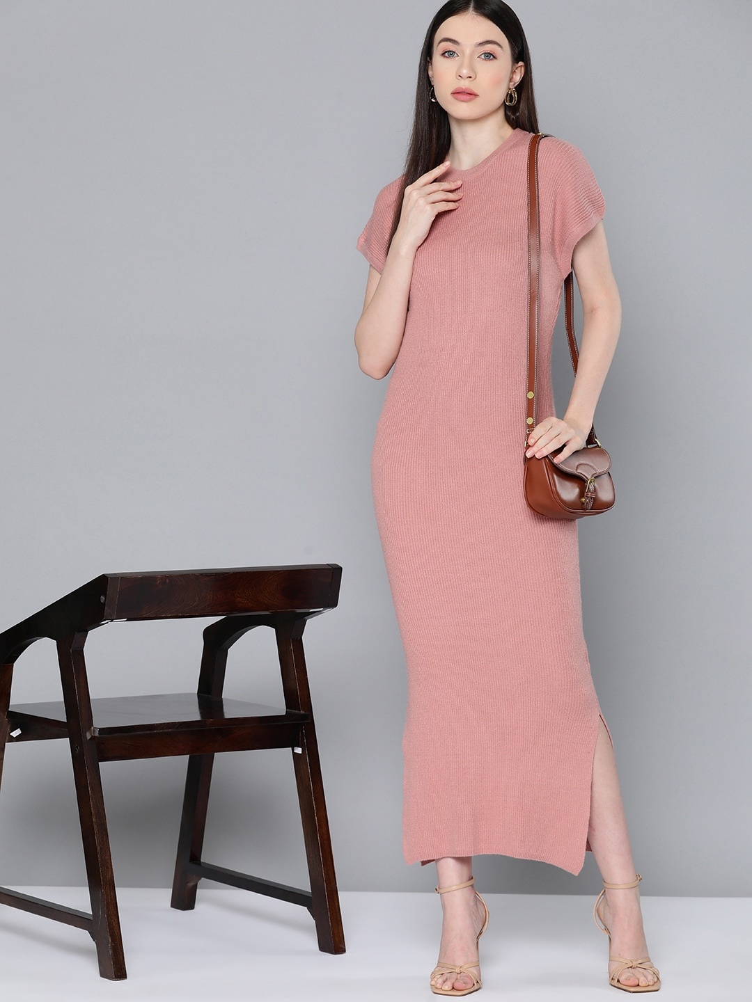 

Chemistry Knitted Ribbed Maxi Sweater Dress, Rose