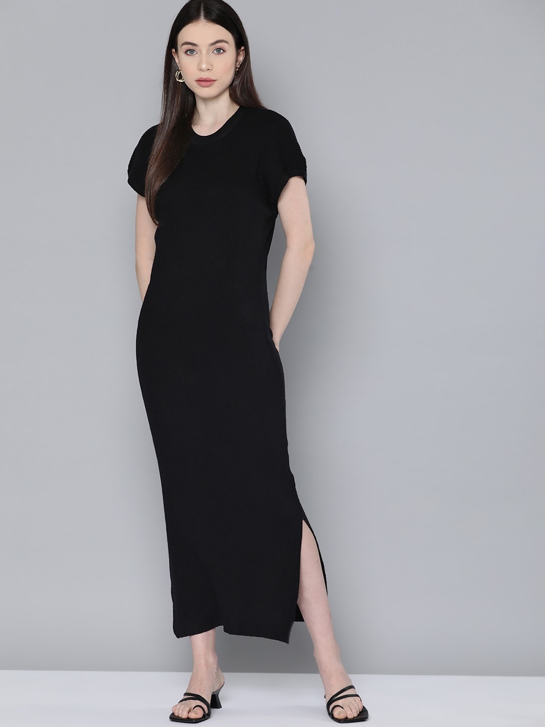 

Chemistry Knitted Ribbed Maxi Sweater Dress, Black