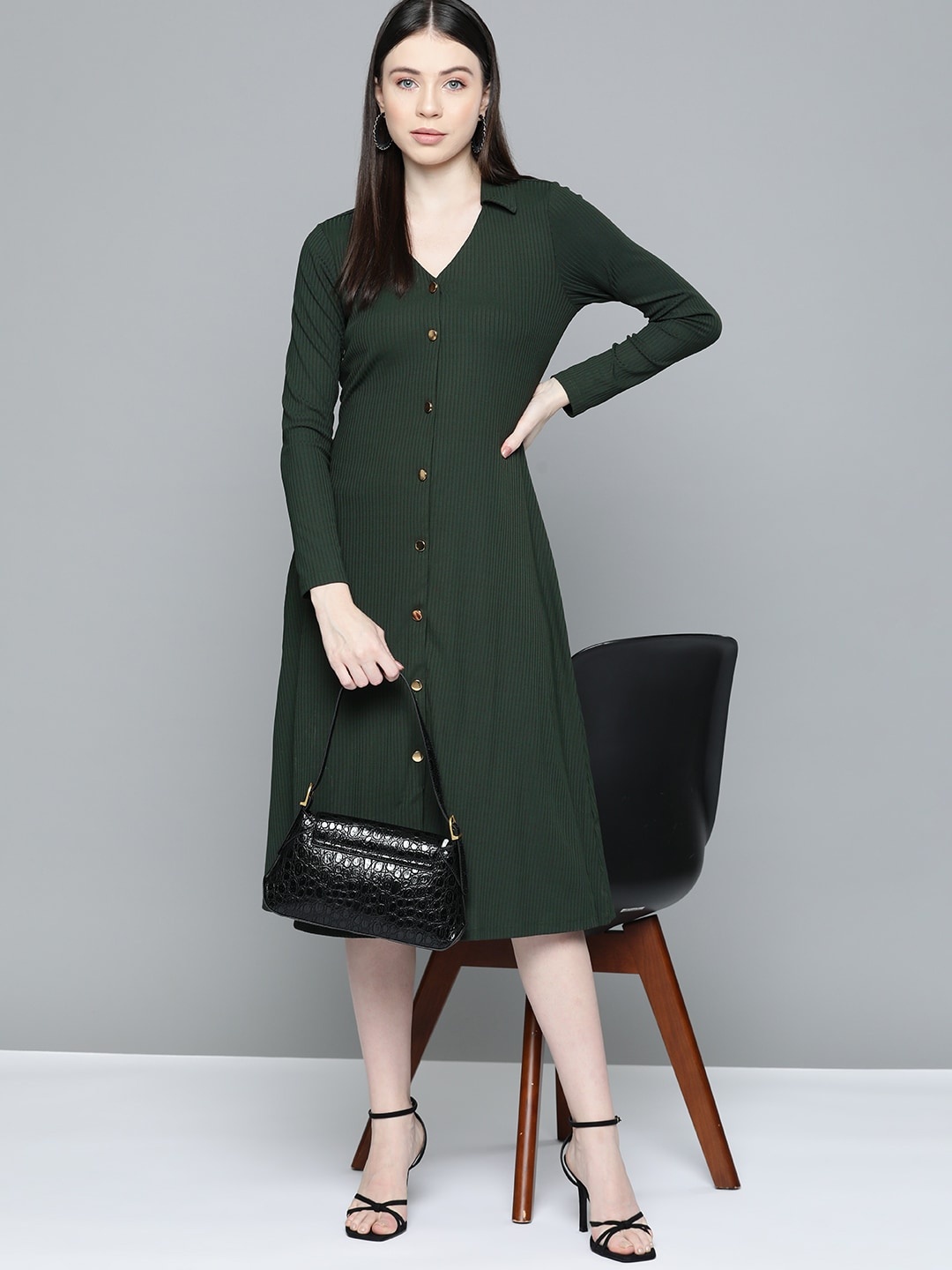 

Chemistry Ribbed A-Line Midi Dress, Olive