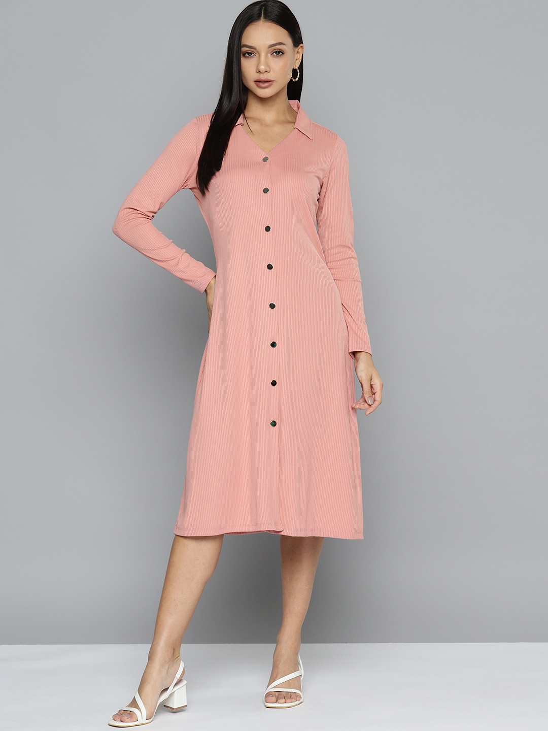 

Chemistry Ribbed Shirt Midi Dress, Peach