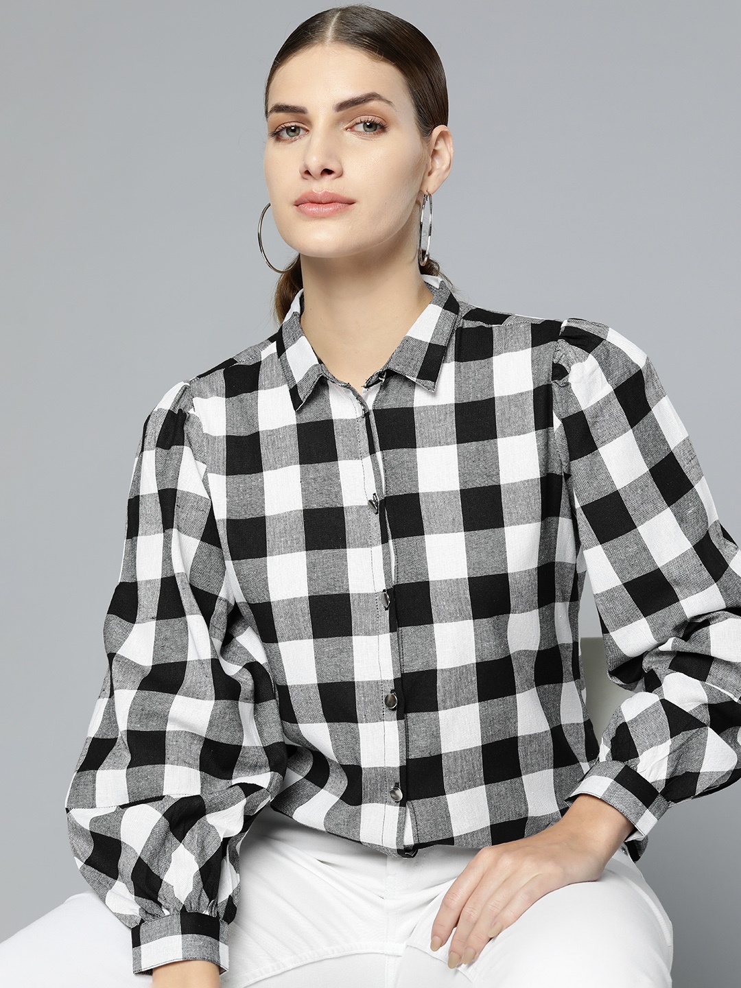 

Chemistry Buffalo Checks Checked Puff-Sleeves Casual Shirt, White