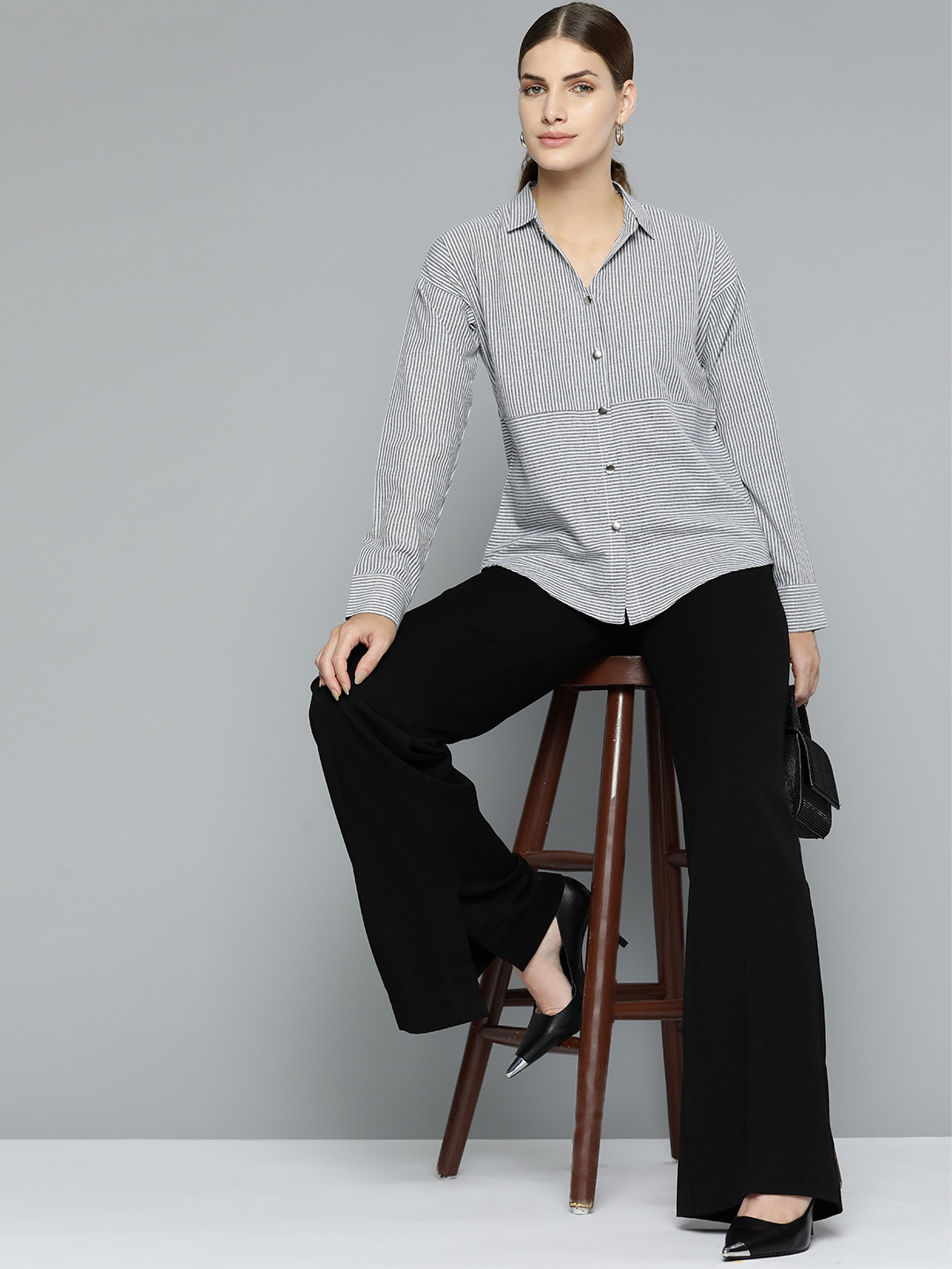 

Chemistry Women Multi Striped Semiformal Shirt, Black