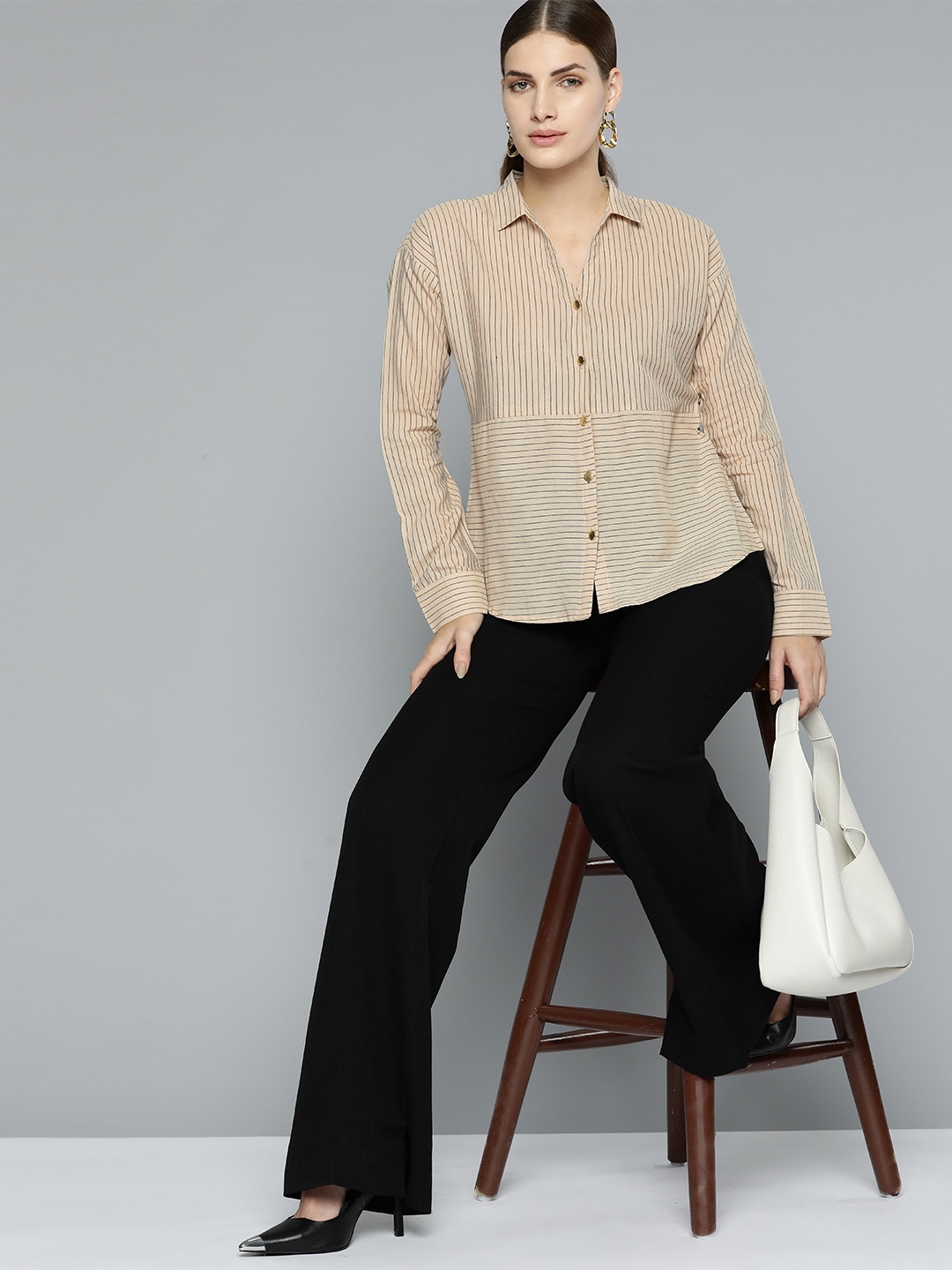 

Chemistry Women Multi Striped Semiformal Shirt, Beige