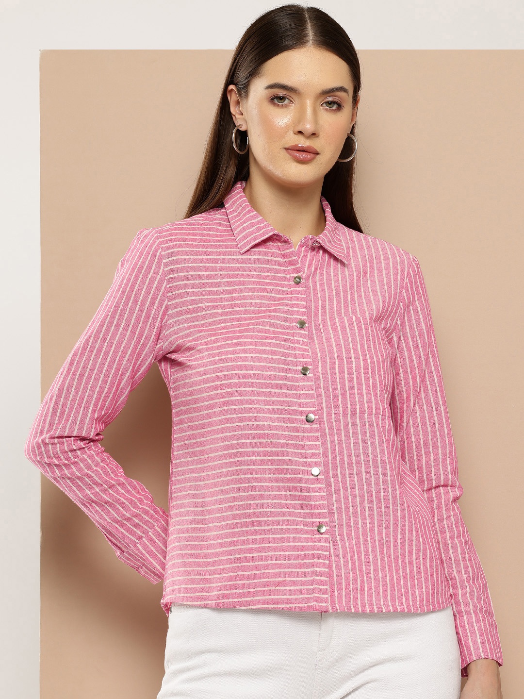 

Chemistry Striped Button Down Shirt, Pink