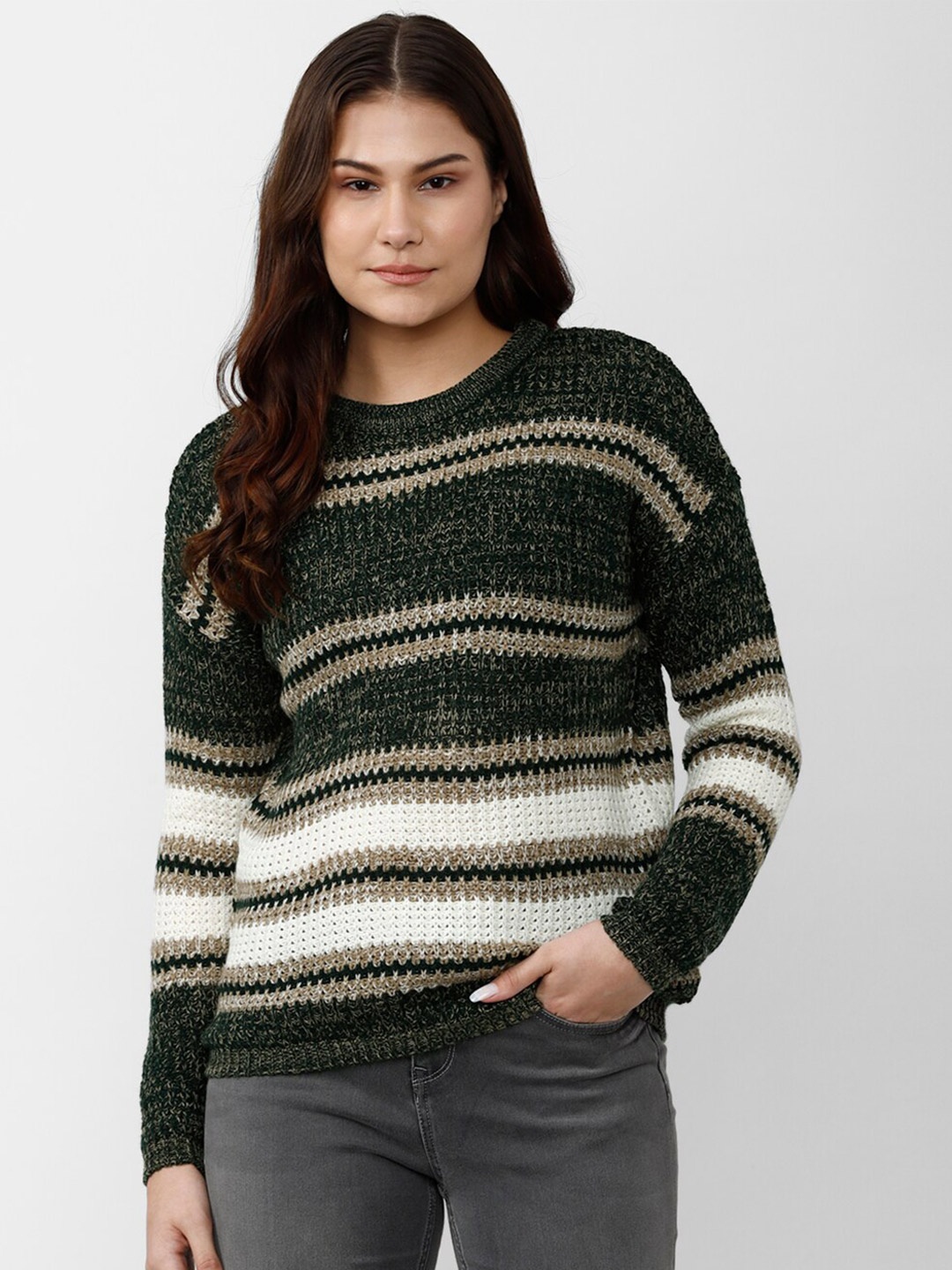 

Van Heusen Woman Cotton Striped Pullover, Black