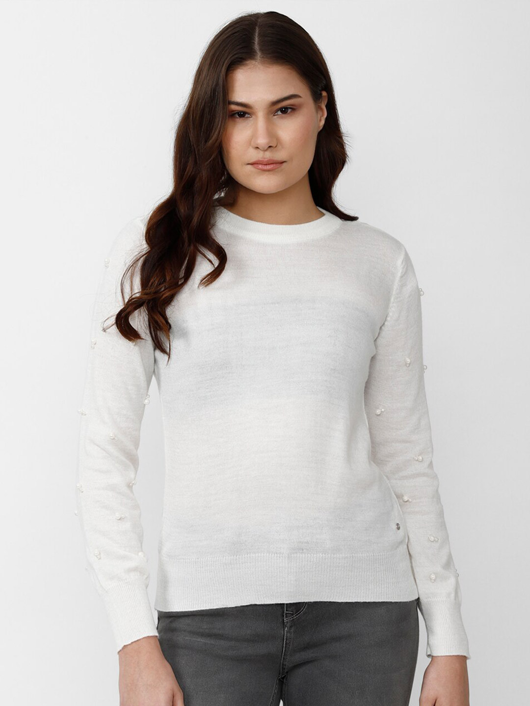 

Van Heusen Woman Embellished Pure Cotton Pullover Sweater, White