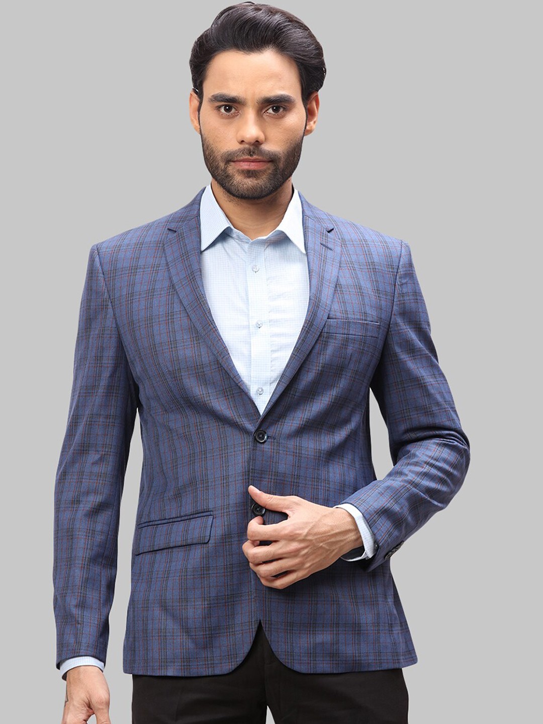 

Park Avenue Men Checked Single-Breasted Super Slim-Fit Formal Blazers, Blue