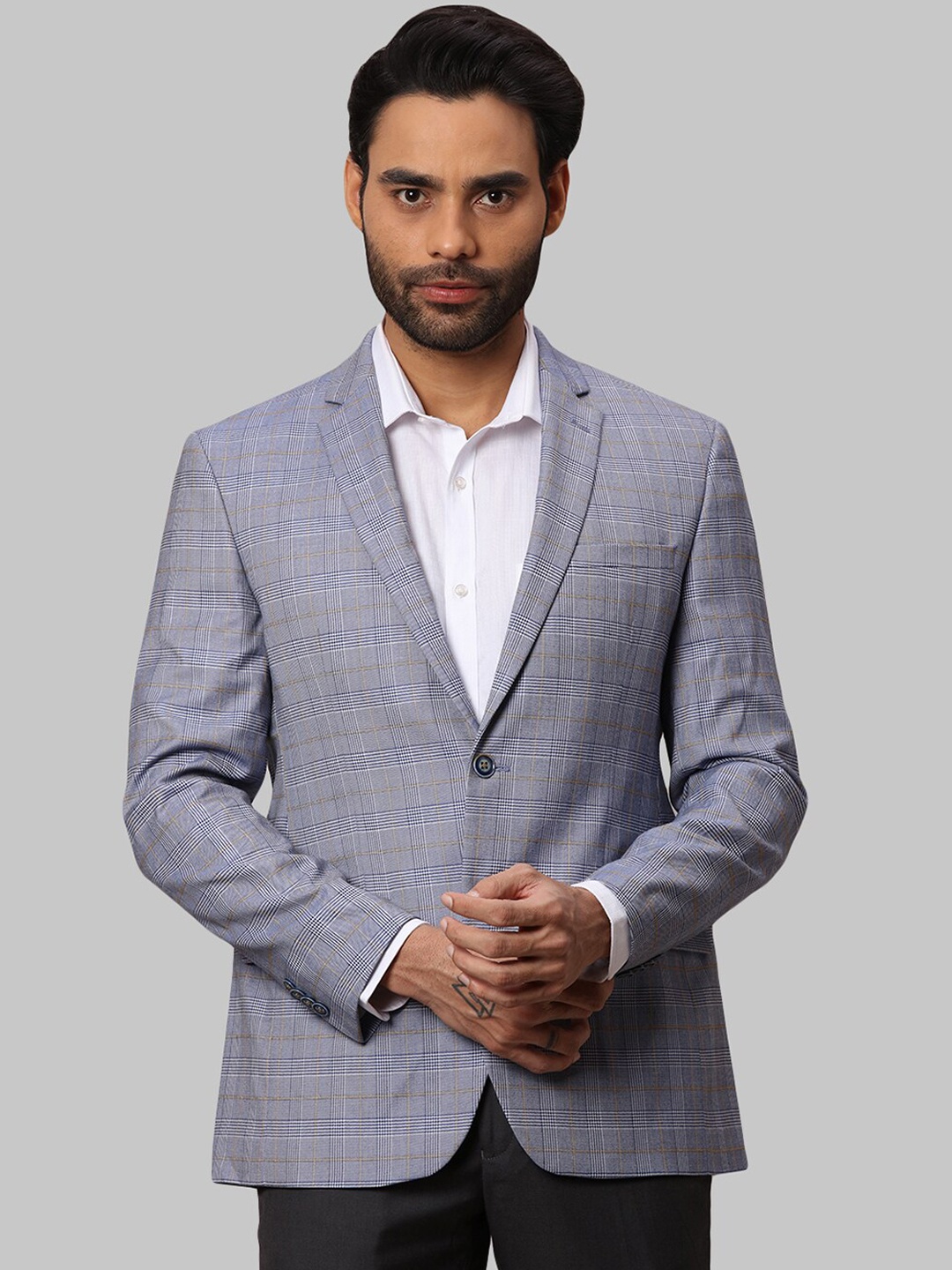 

Park Avenue Men Checks Super Slim-Fit Single-Breasted Blazer, Blue