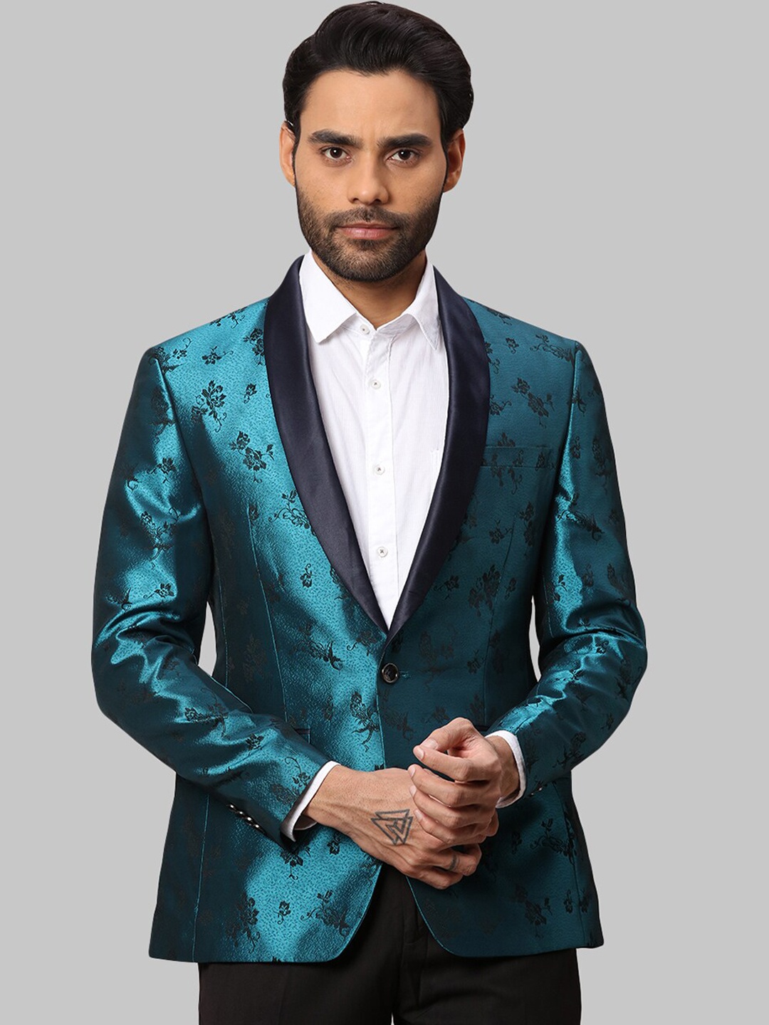 

Park Avenue Men Printed Single-Breasted Super Slim-Fit Blazer, Blue