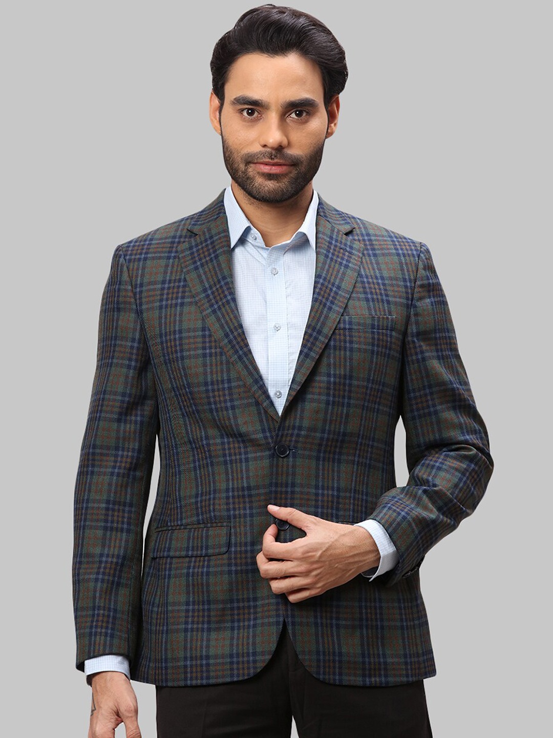 

Park Avenue Men Checked Single-Breasted Blazer, Green