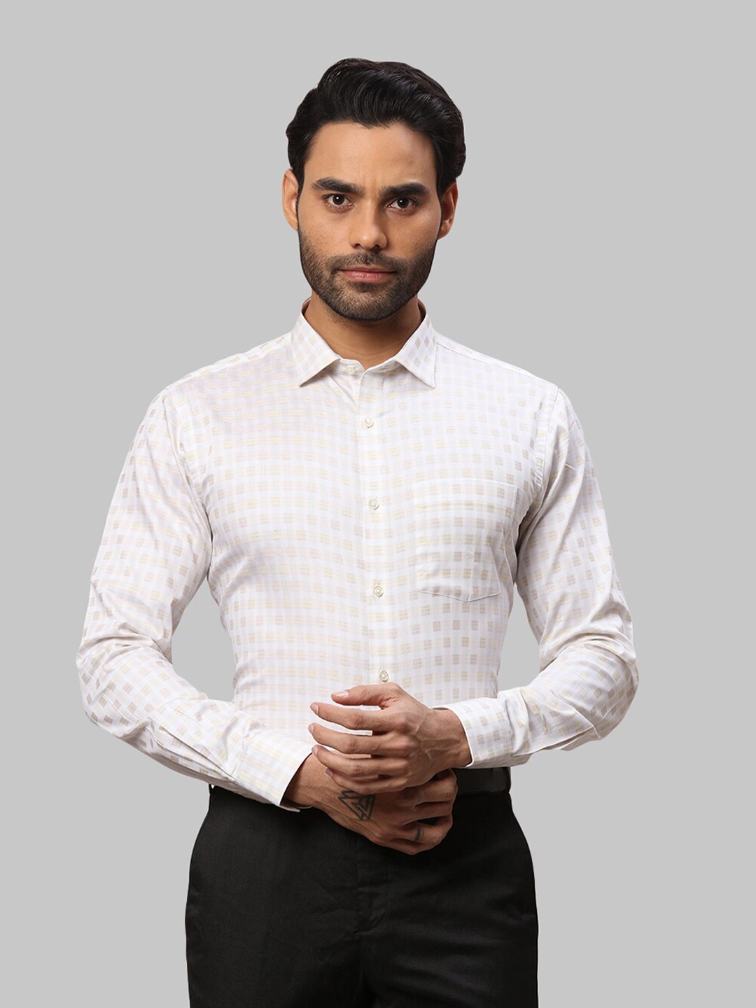 

Park Avenue Men Slim Fit Checked Formal Cotton Shirt, White