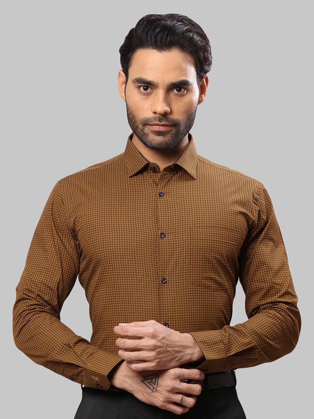 

Park Avenue Men Slim Fit Micro Checked Formal Cotton Shirt, Brown