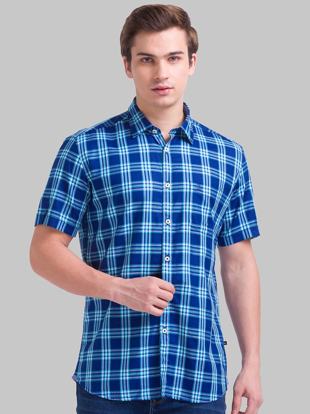 

Parx Men Slim Fit Checked Casual Cotton Shirt, Blue