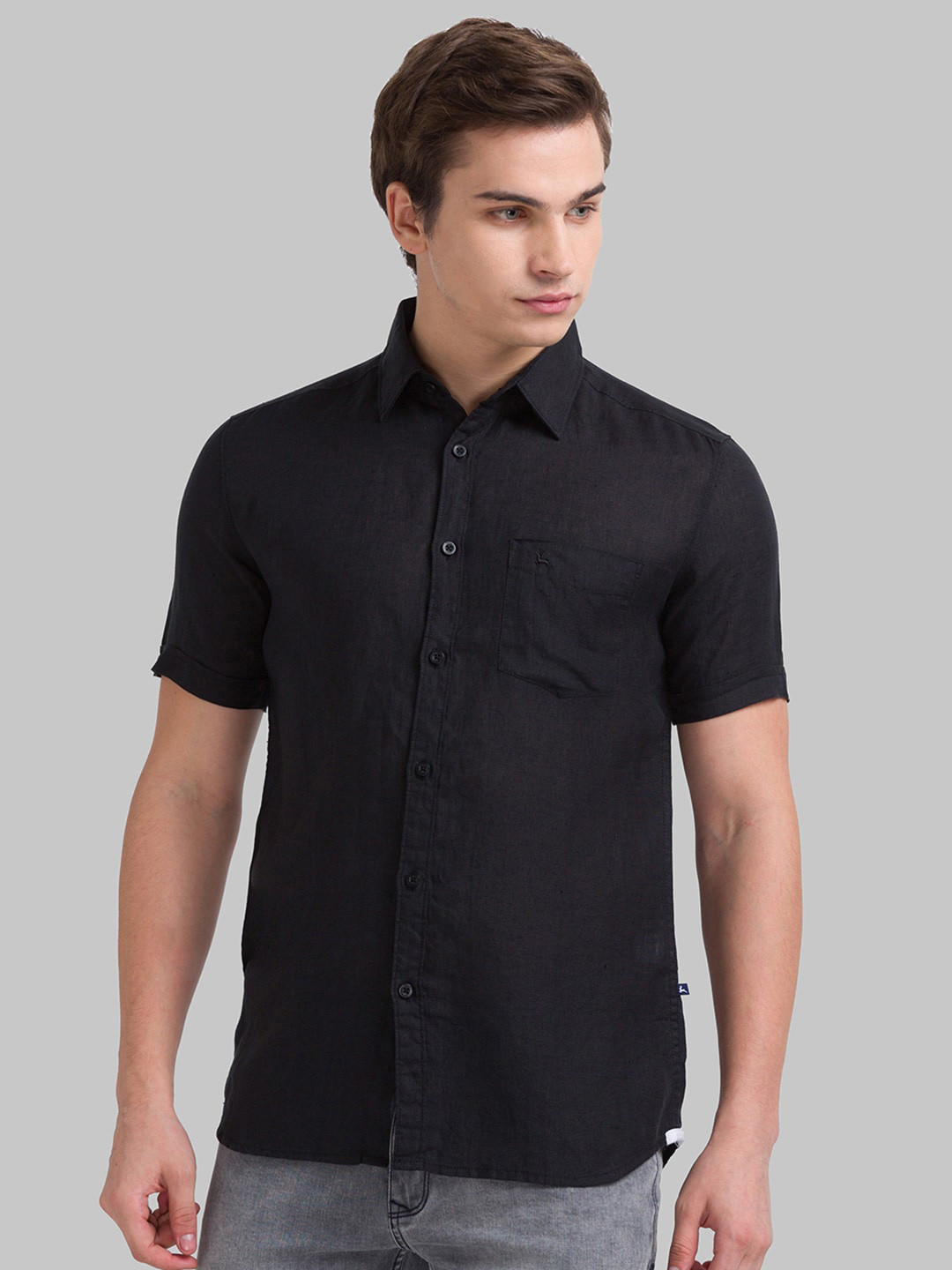 

Parx Men Slim Fit Casual Linen Shirt, Black