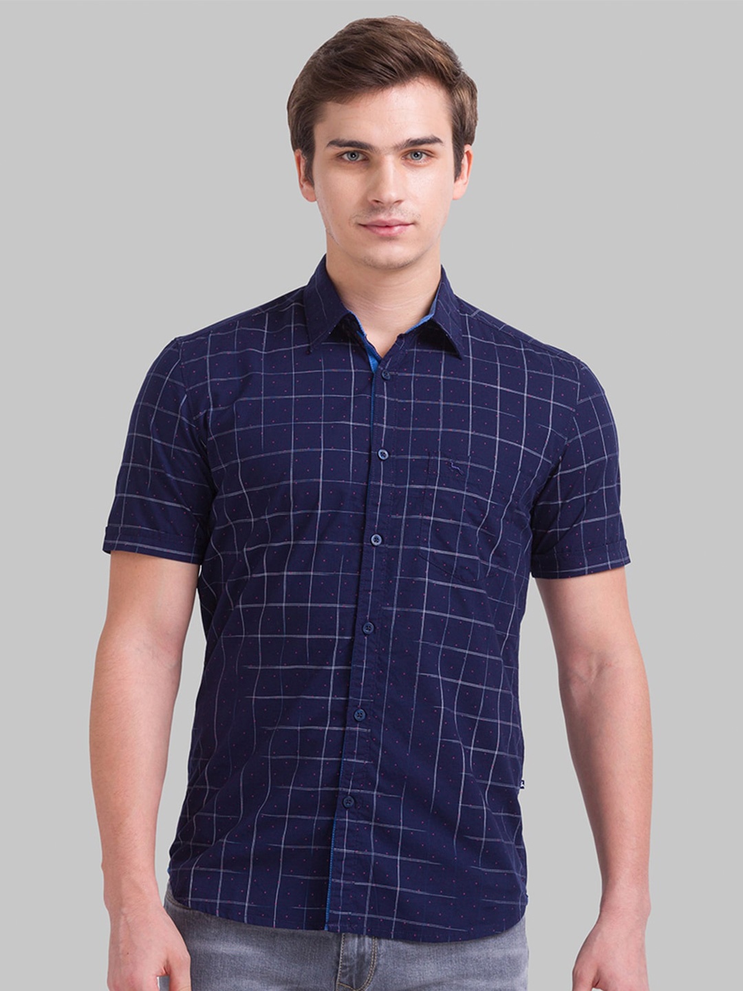 

Parx Men Slim Fit Windowpane Checked Casual Shirt, Blue
