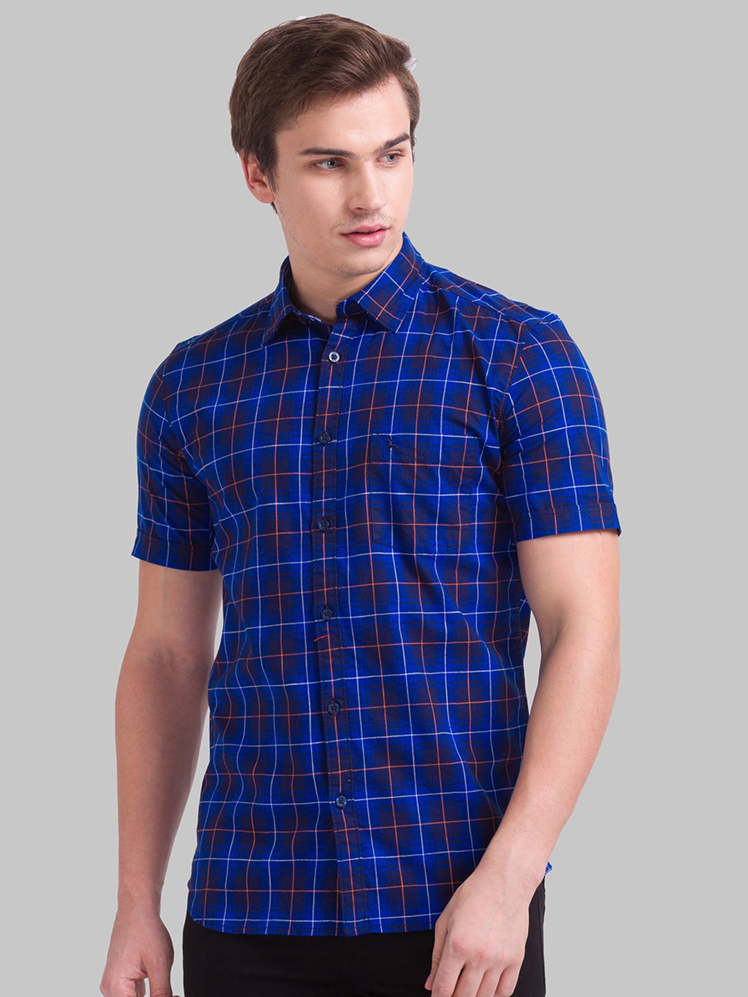 

Parx Men Slim Fit Checked Casual Cotton Shirt, Blue