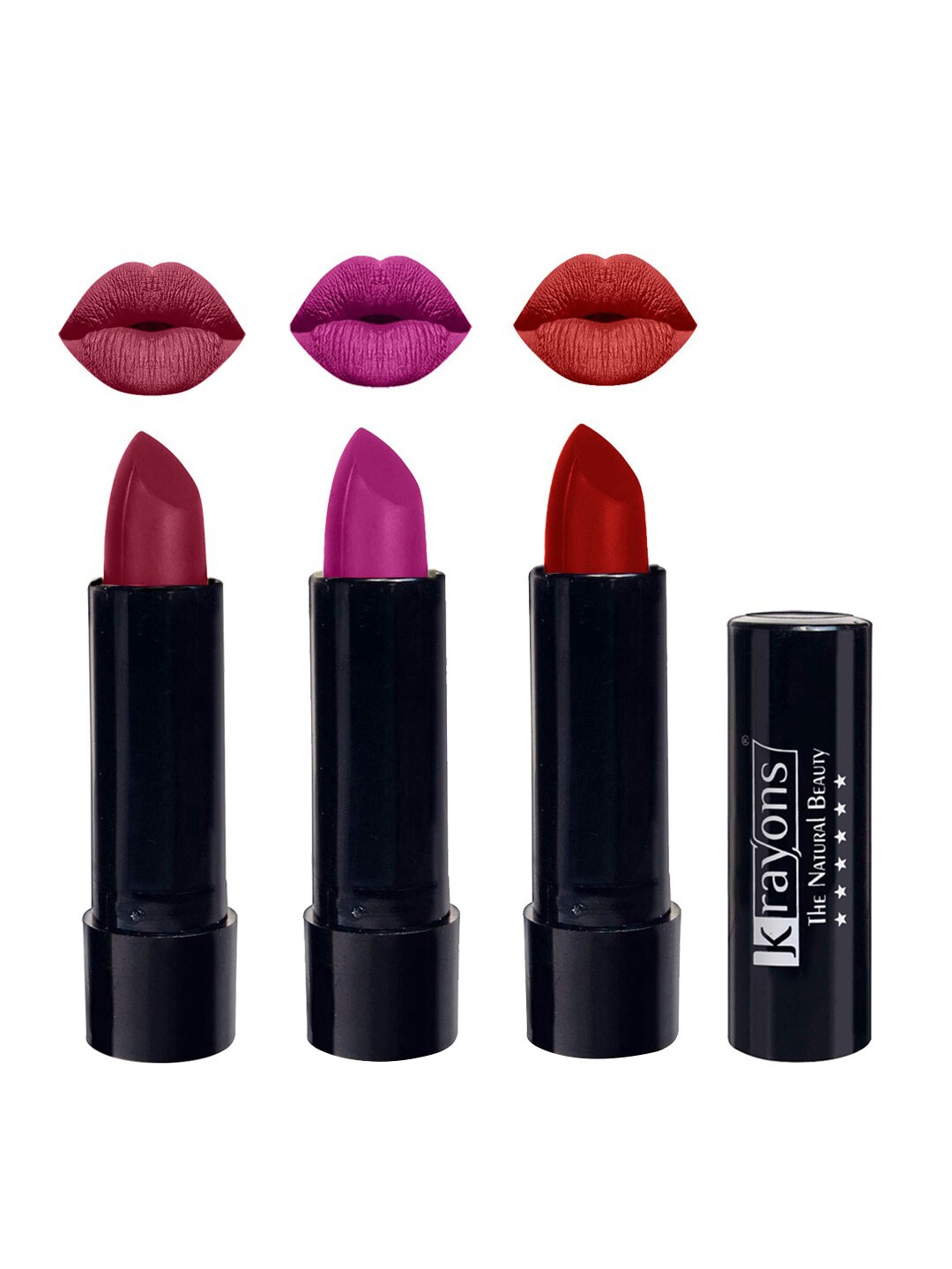 

krayons Set Of 3 The Natural Beauty Matte Lipstick -Shocking Pink,French Rose,Centre Stage, Maroon