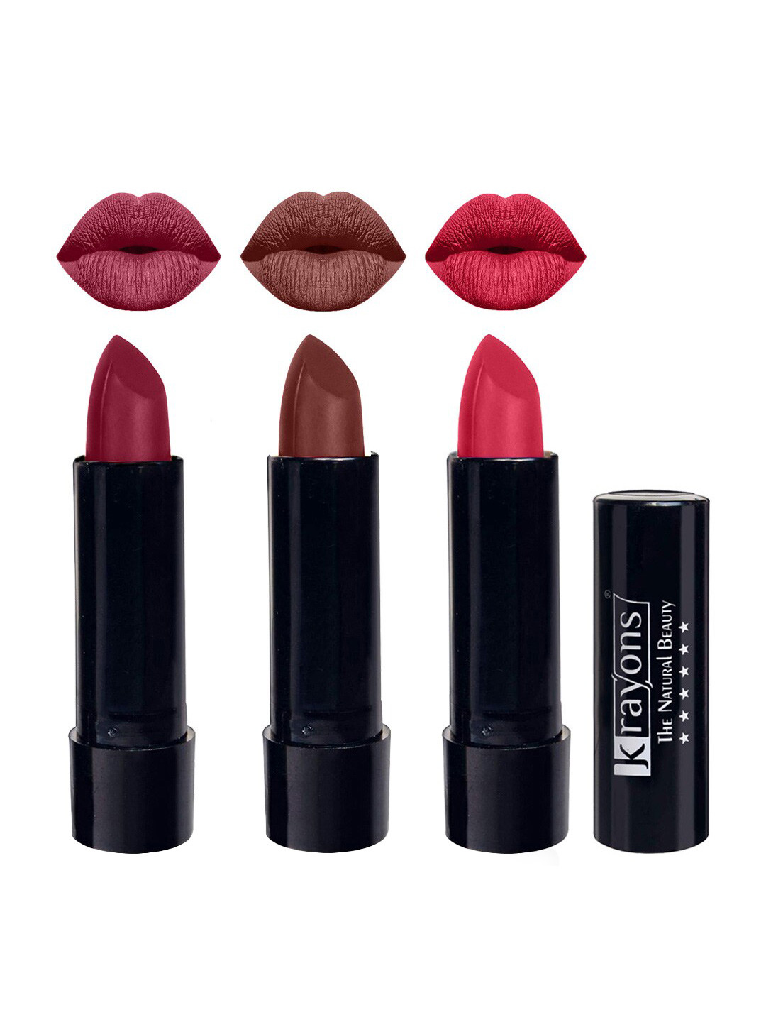

krayons Set Of 3 The Natural Beauty Matte Lipstick -Shocking Pink, Brick Tone, First Crush