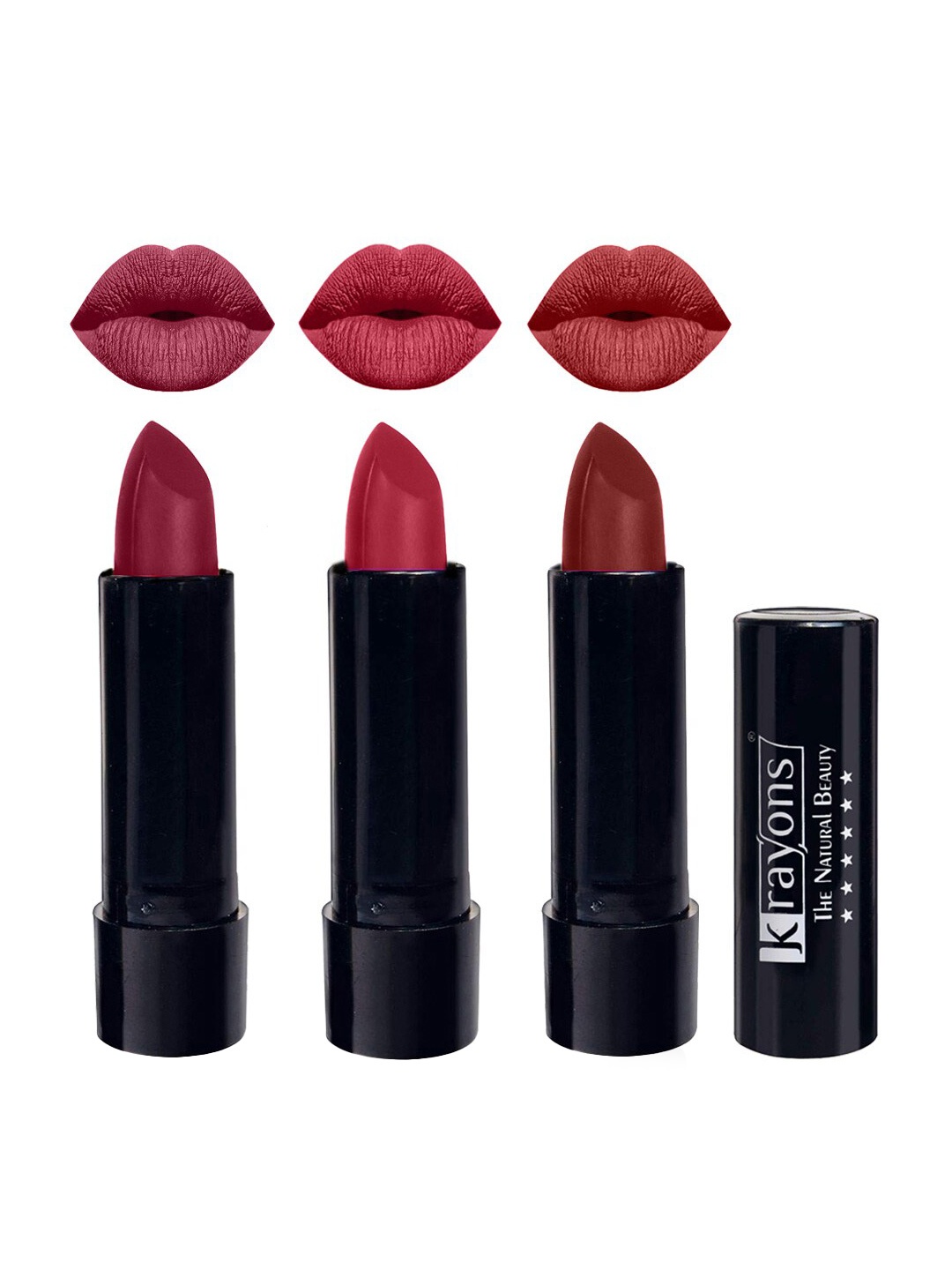 

krayons Set Of 3 The Natural Beauty Matte Lipstick-ShockingPink, OrangeTango, CherryMaroon, Maroon