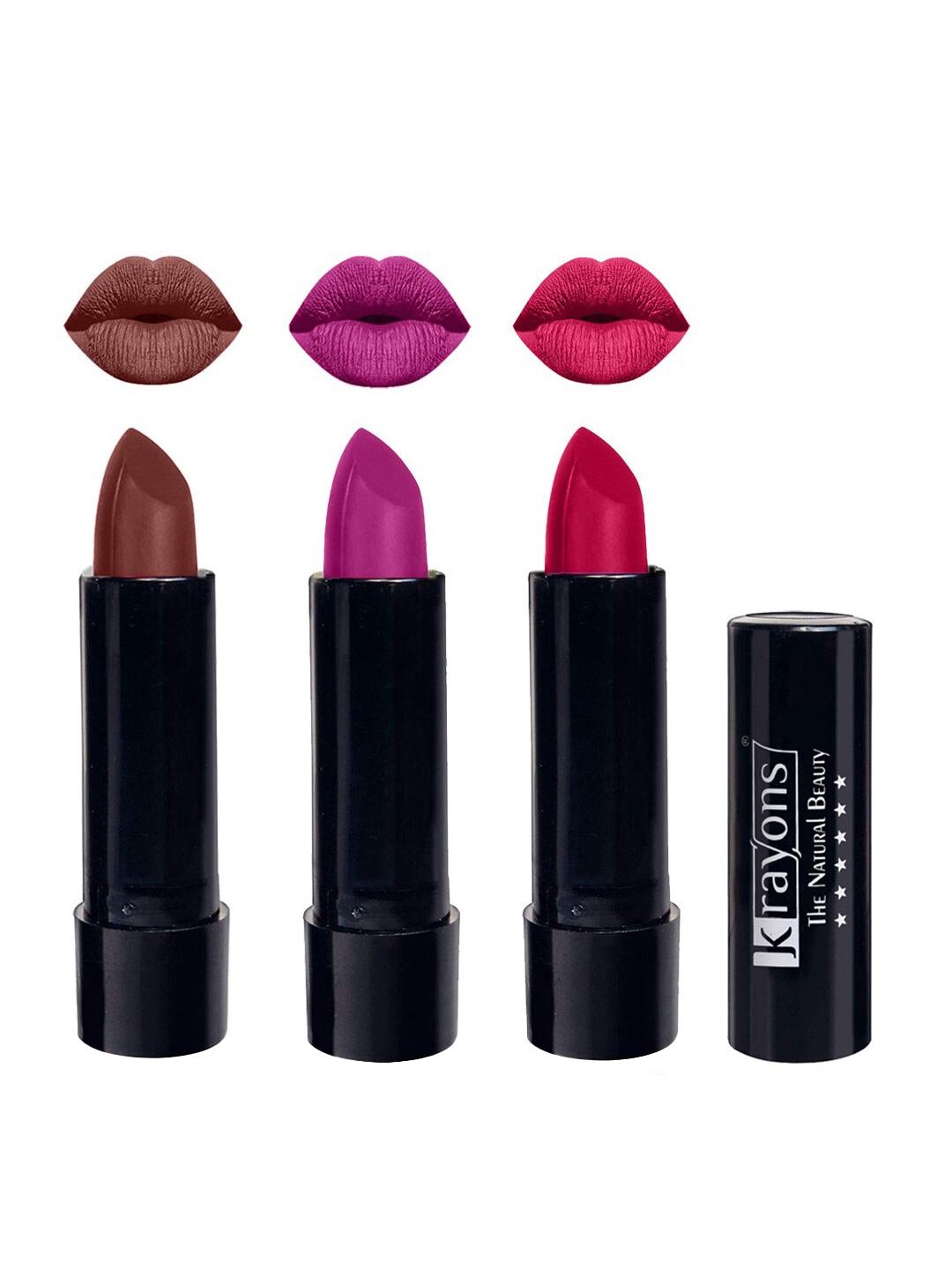 

krayons Set Of 3 The Natural Beauty Matte Lipsticks - Brick Tone, French Rose, Pink Lips, Brown