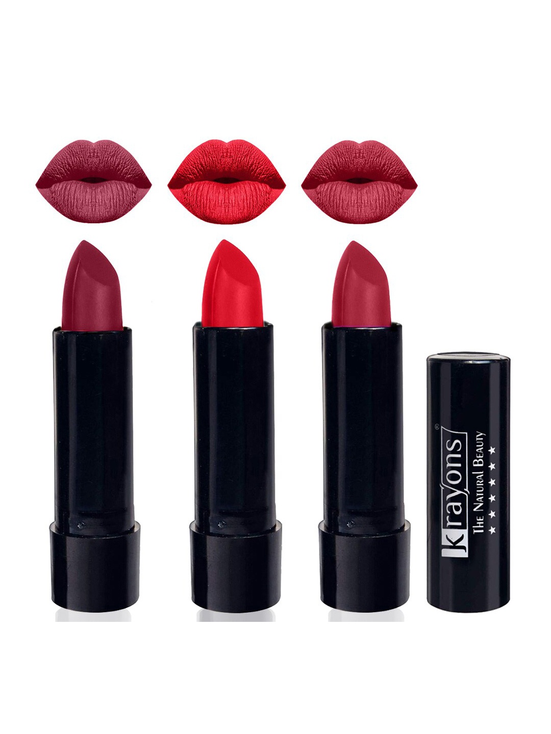 

krayons Set Of 3 The Natural Beauty Matte Lipstick - ShockingPink, FirstCrush, OrangeCrush, Red