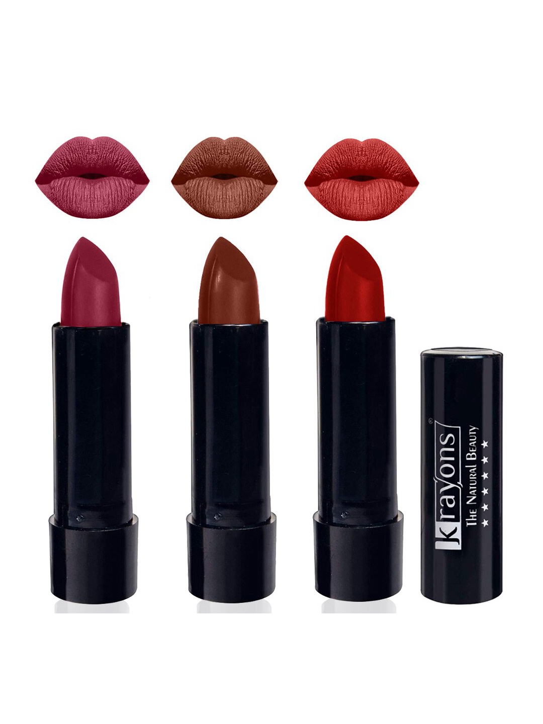 

krayons Set Of 3 The Natural Beauty Matte Lipstick-ShockingPink,ChocolateMocha,CentreStage, Magenta