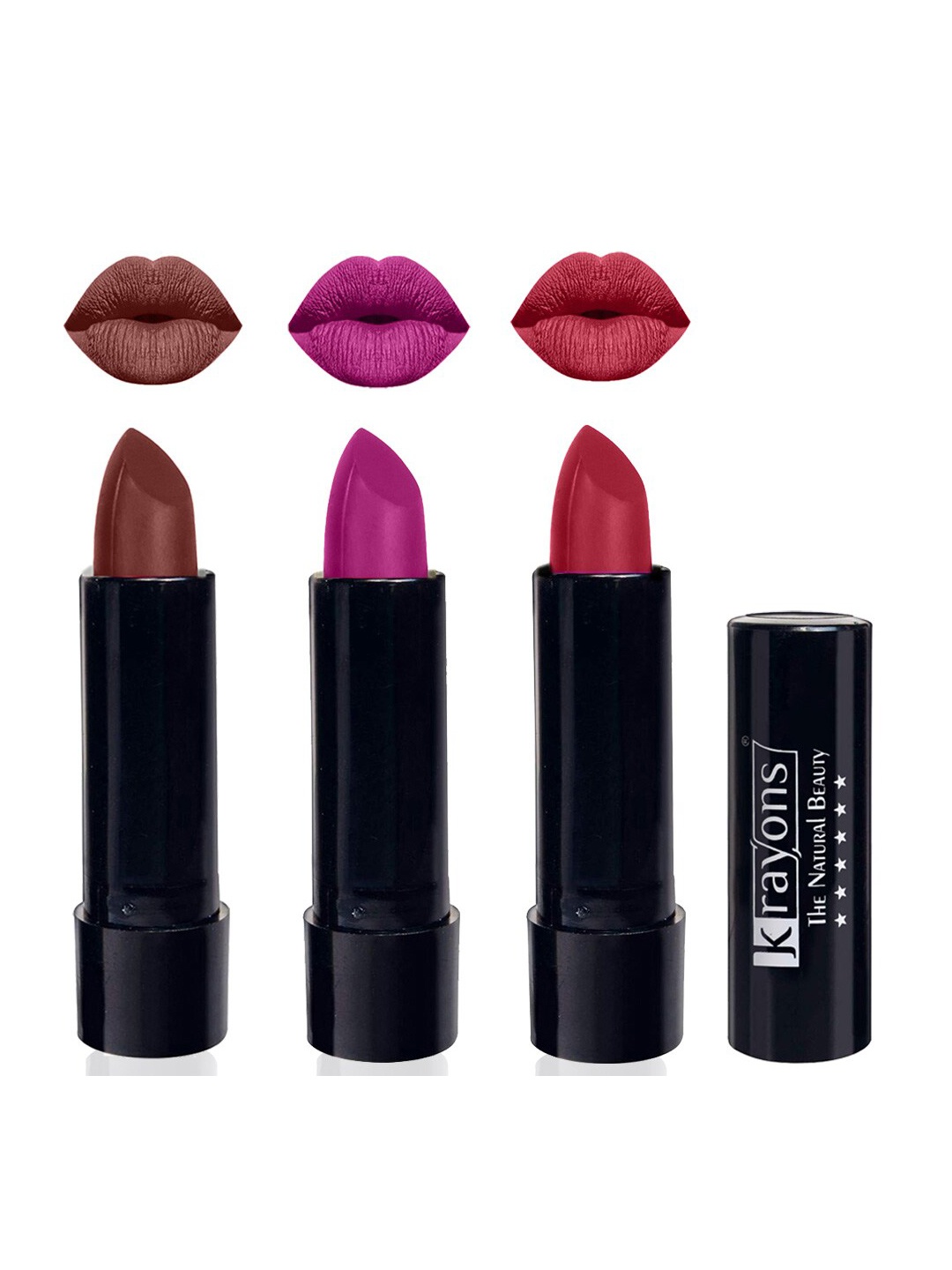 

krayons Set Of 3 The Natural Beauty Matte Lipstick - Brick Tone, French Rose, Orange Tango, Brown