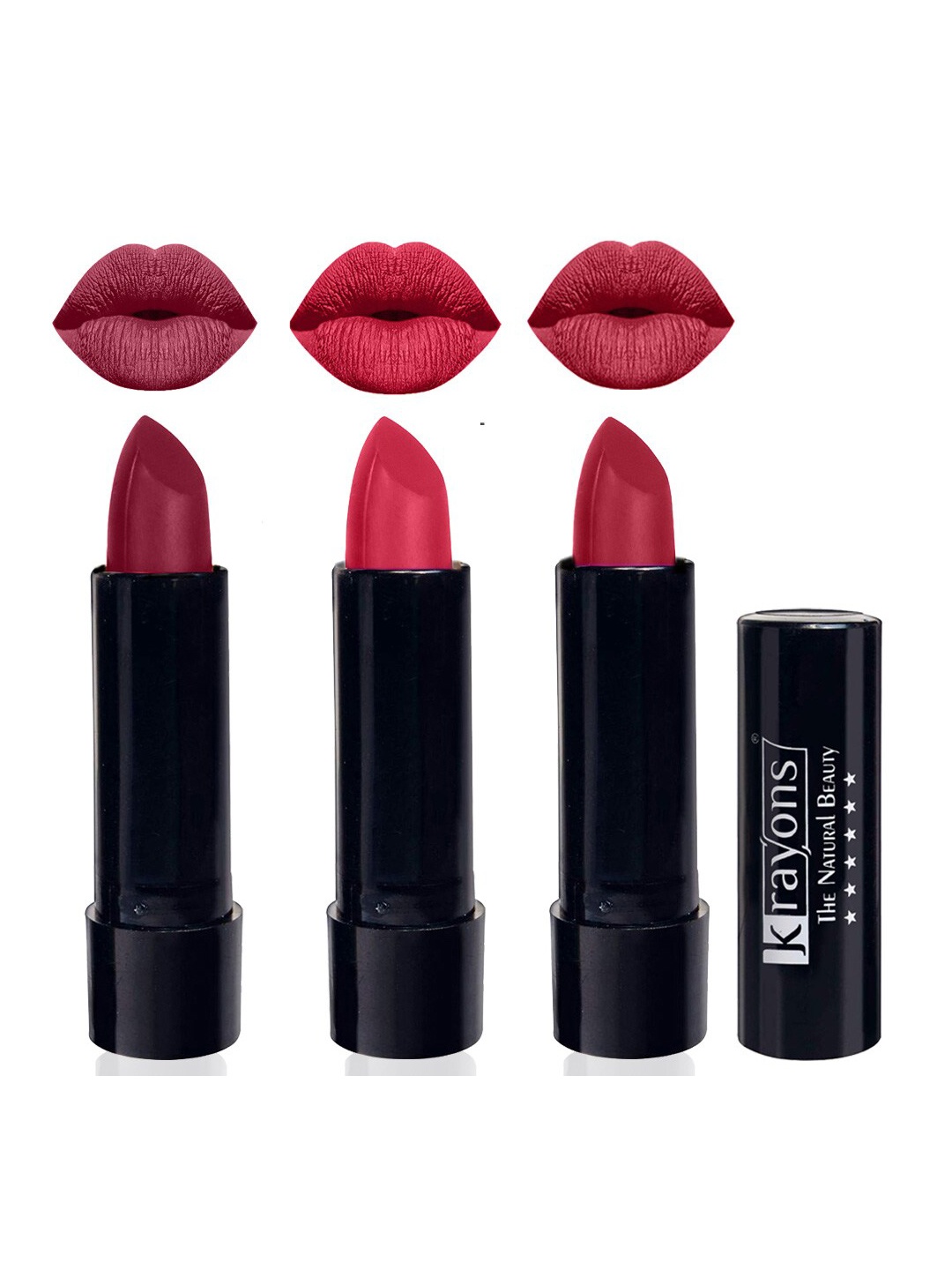 

krayons Set Of 3 Cute Pop Waterproof & Moisturizing Matte Lipstick - 3.5 g Each, Pink