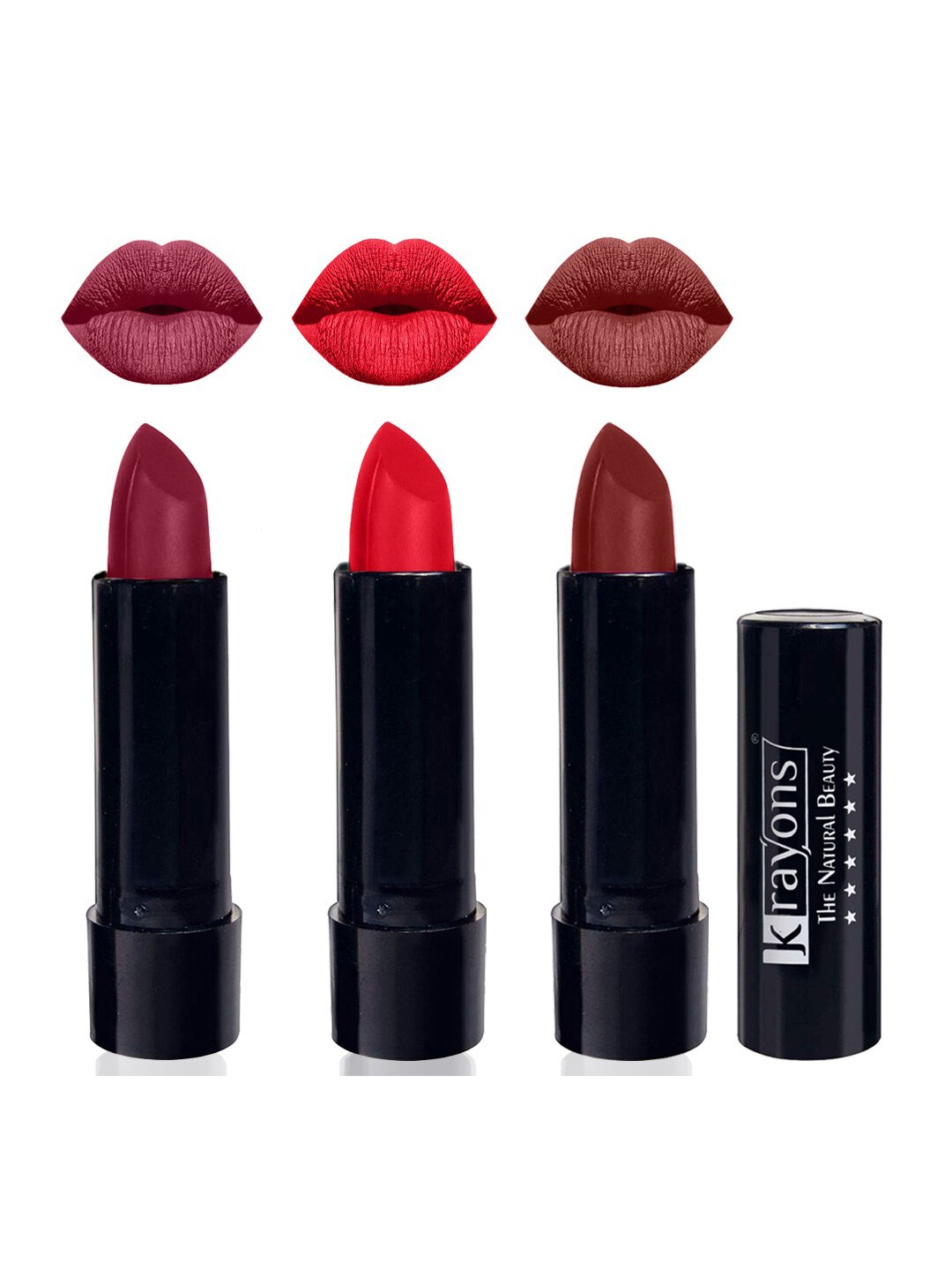 

krayons Set Of 3 Cute Pop Waterproof & Moisturizing Matte Lipstick - 3.5 g Each, Red