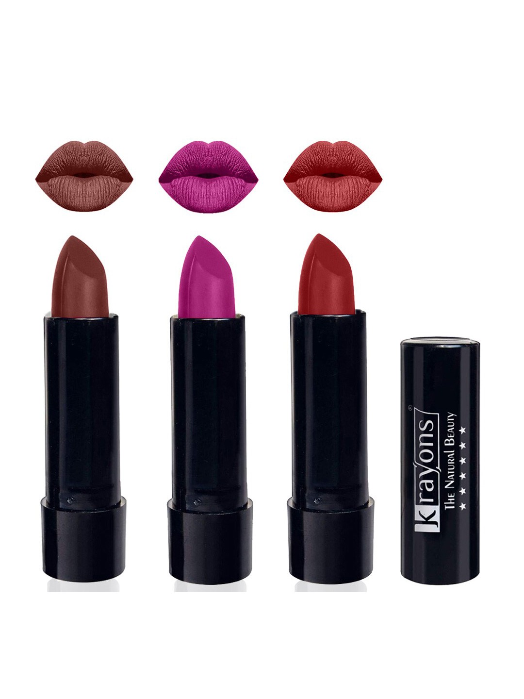 

krayons Set Of 3 Cute Pop Waterproof & Moisturizing Matte Lipstick - 3.5 g Each, Purple