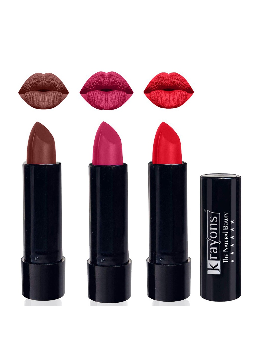 

krayons Set Of 3 Cute Pop Waterproof & Moisturizing Matte Lipstick - 3.5 g Each, Red