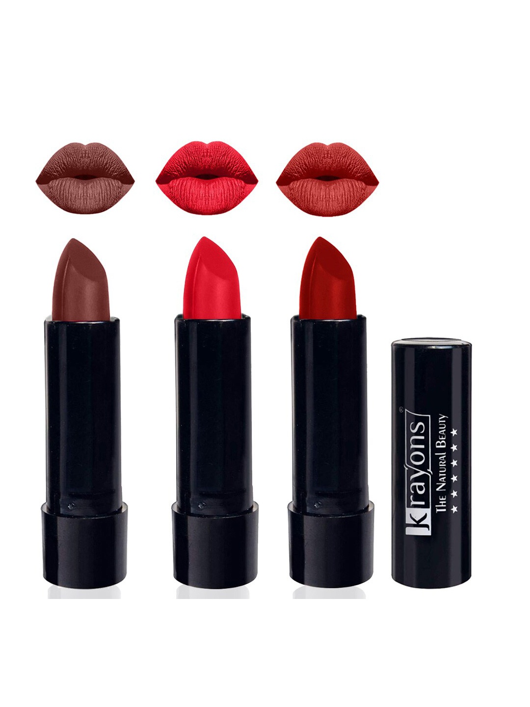 

krayons Set Of 3 Cute Pop Waterproof & Moisturizing Matte Lipstick - 3.5 g Each, Red
