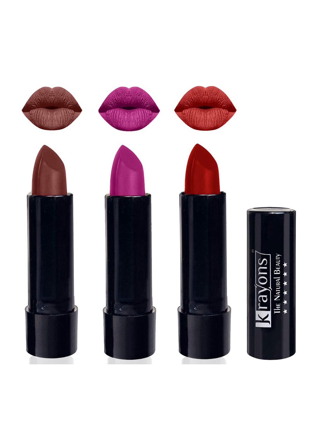 

krayons Set Of 3 Cute Pop Waterproof & Moisturizing Matte Lipstick - 3.5 g Each, Purple