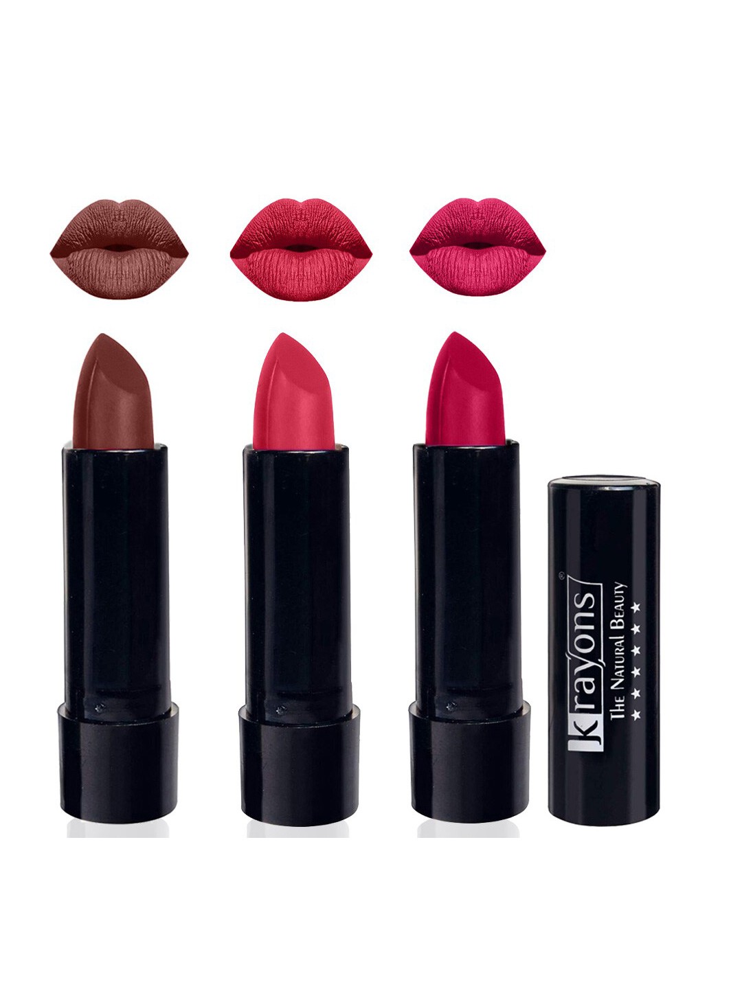 

krayons Set Of 3 Cute Pop Waterproof & Moisturizing Matte Lipstick - 3.5 g Each, Pink