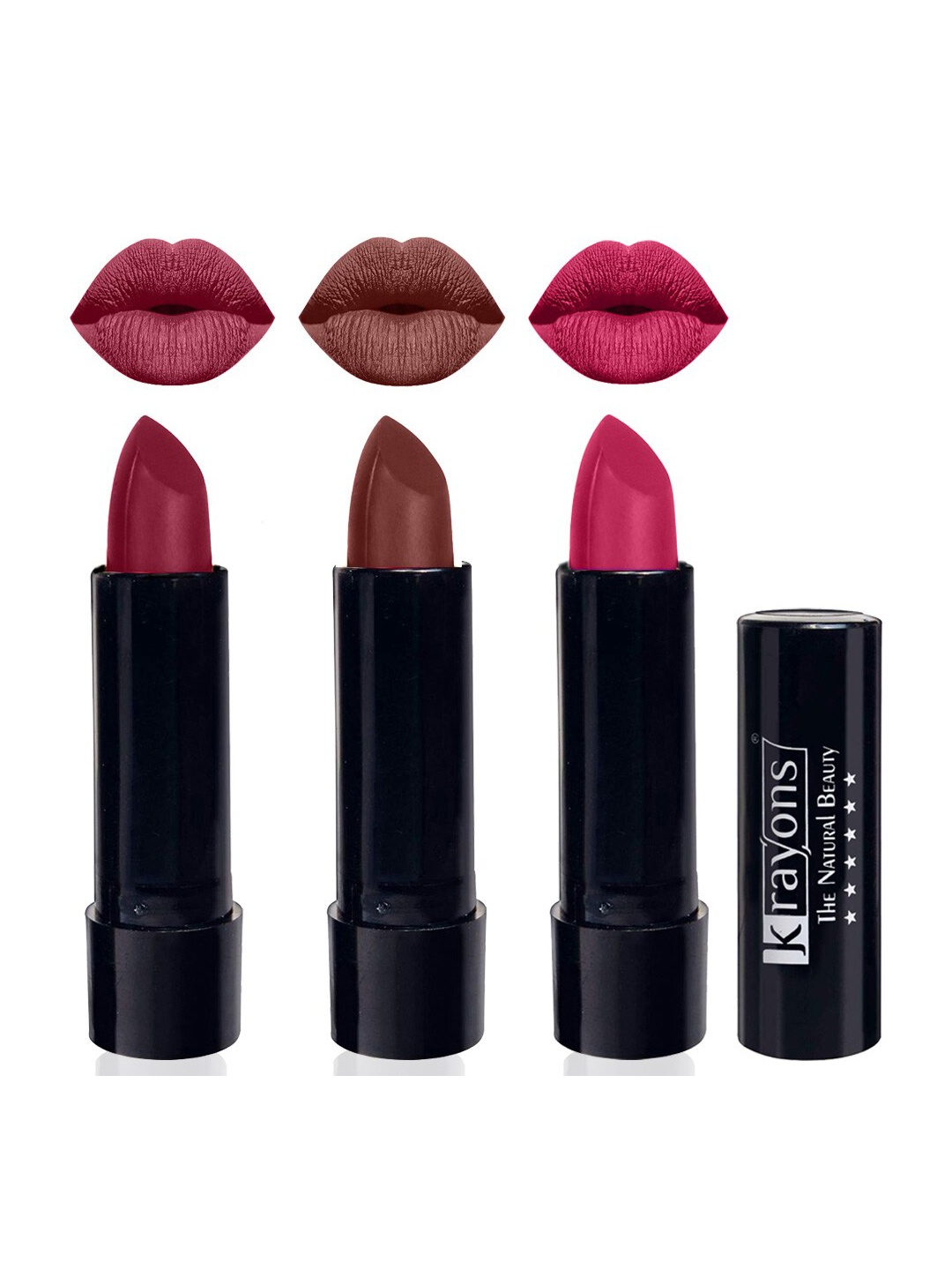 

krayons Set Of 3 Cute Pop Waterproof & Moisturizing Matte Lipstick - 3.5 g Each, Pink