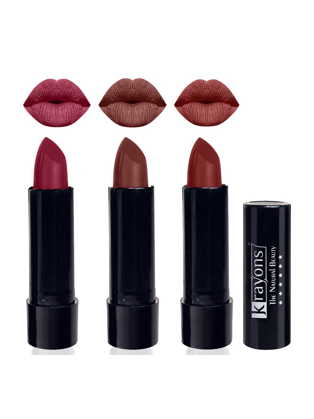 

krayons Set Of 3 Cute Pop Waterproof & Moisturizing Matte Lipstick - 3.5 g Each, Pink