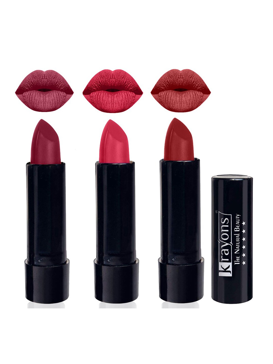 

krayons Set Of 3 Cute Pop Waterproof & Moisturizing Matte Lipstick - 3.5 g Each, Purple