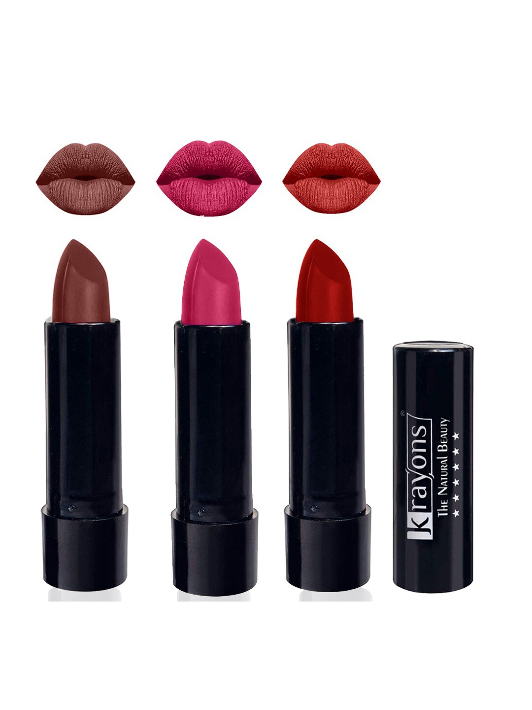 

krayons Set Of 3 Cute Pop Waterproof & Moisturizing Matte Lipstick - 3.5 g Each, Pink