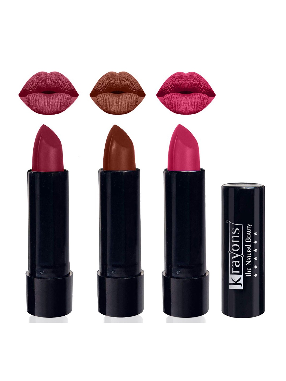 

krayons Set Of 3 Cute Pop Waterproof & Moisturizing Matte Lipstick - 3.5 g Each, Pink