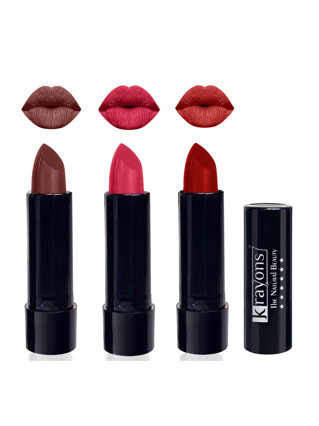 

krayons Set Of 3 Cute Pop Waterproof & Moisturizing Matte Lipstick - 3.5 g Each, Brown