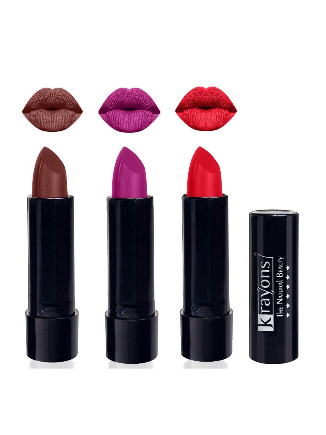 

krayons Set Of 3 Cute Pop Waterproof & Moisturizing Matte Lipstick - 3.5 g Each, Red