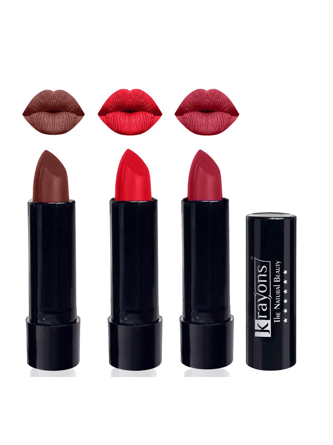 

krayons Set Of 3 Cute Pop Waterproof & Moisturizing Matte Lipstick - 3.5 g Each, Red