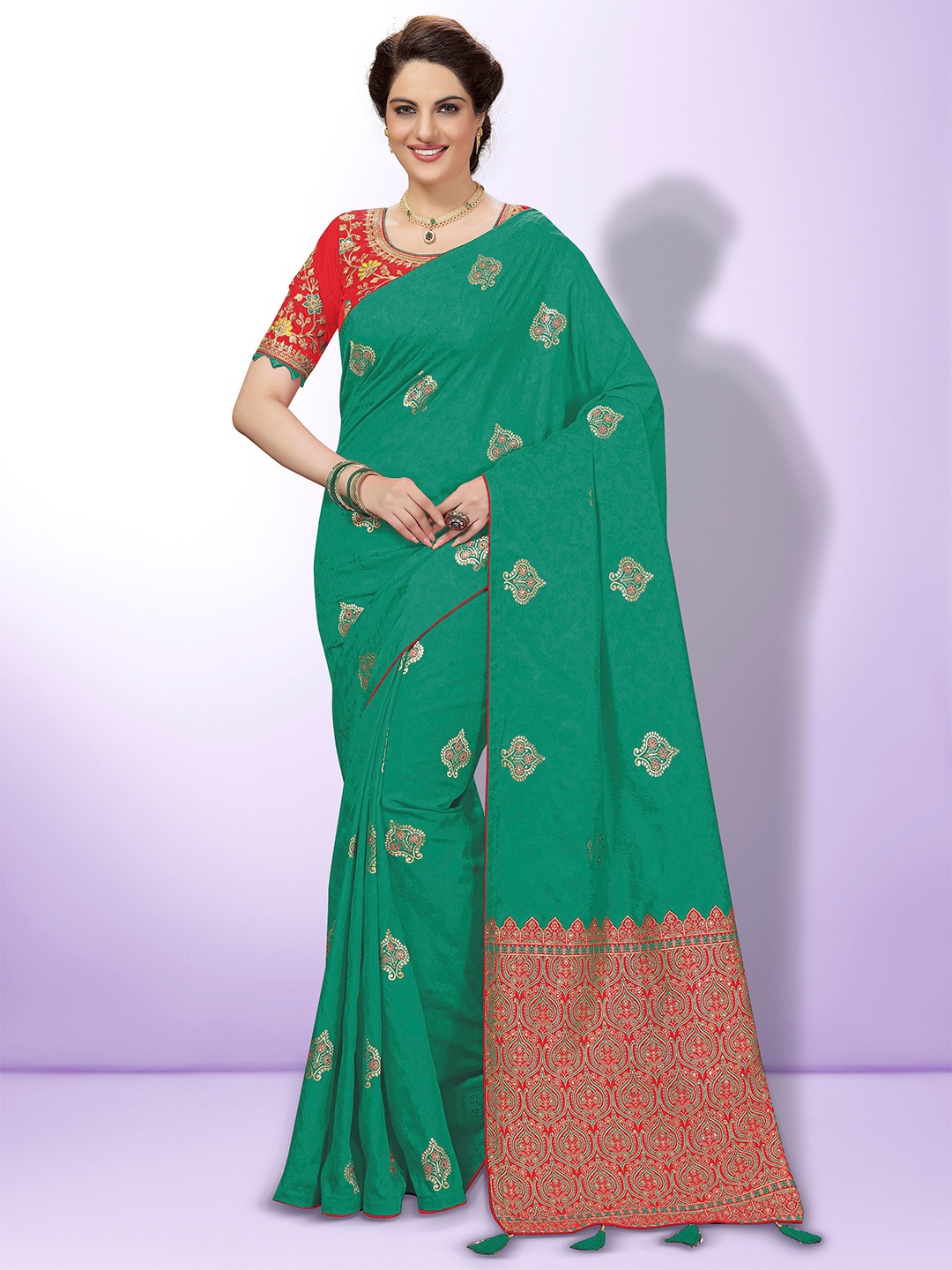 

Trendmalls Woven Design Embroidered Pure Silk Saree, Green