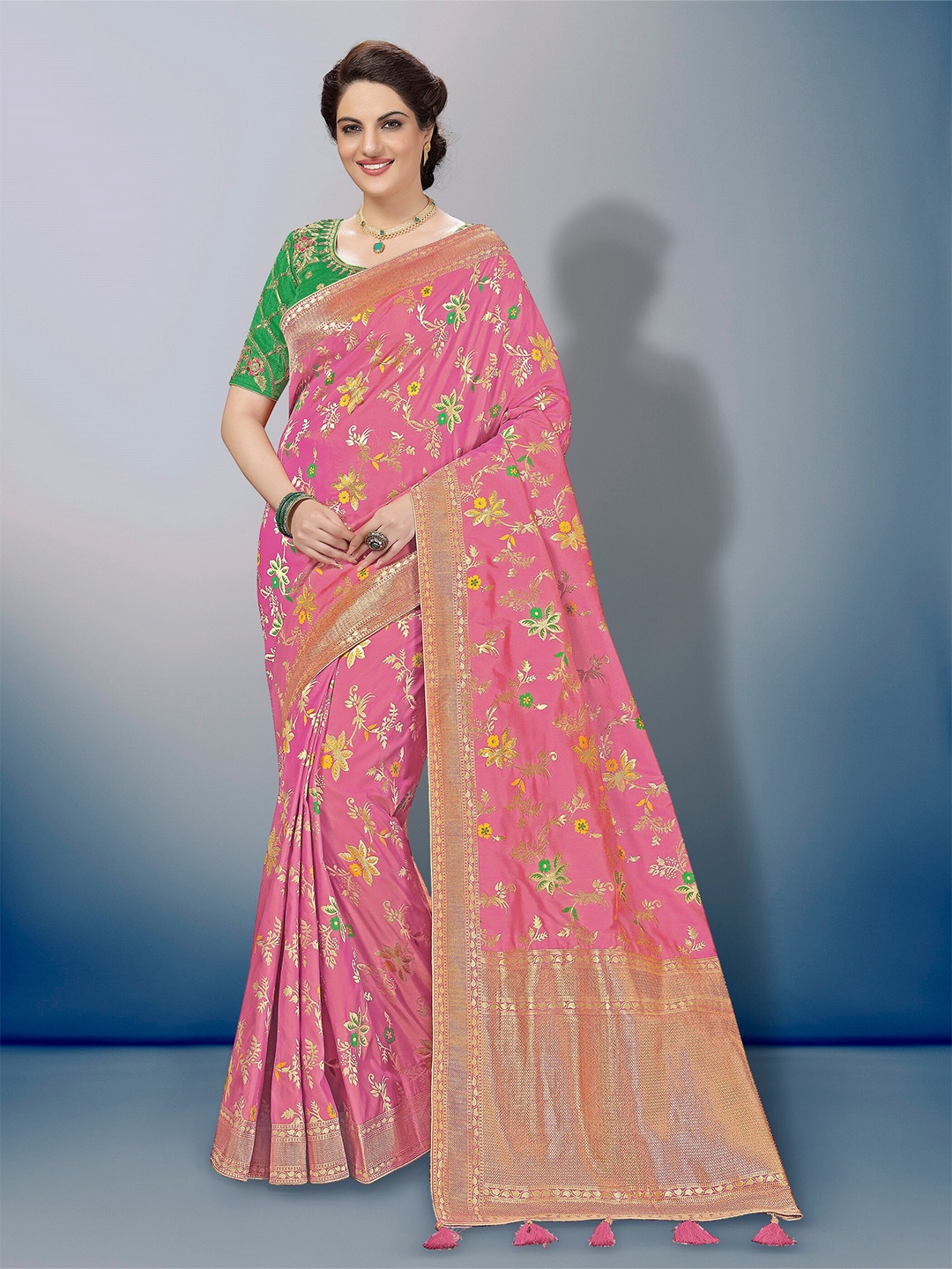 

Trendmalls Ethnic Motifs Zari Pure Silk Saree, Pink