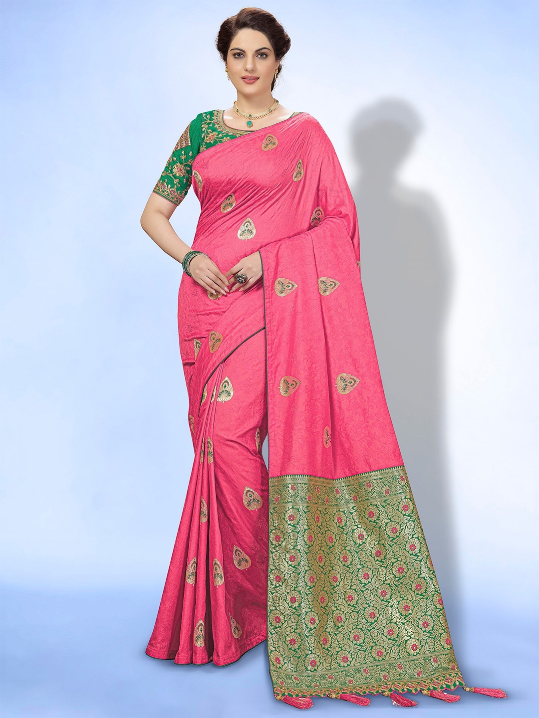

Trendmalls Ethnic Motifs Embroidered Pure Silk Saree, Pink